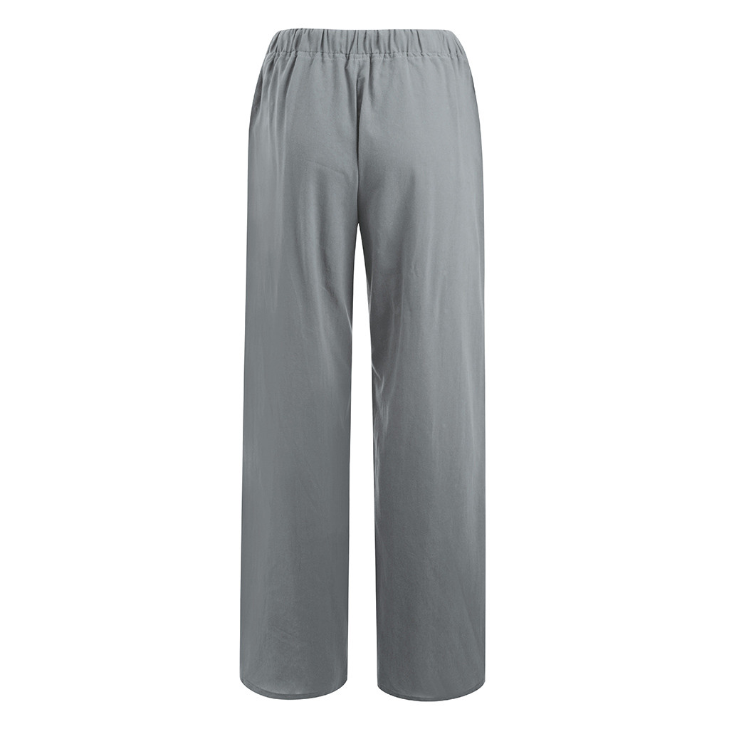 thumbnail image 5 of Pantalones largos de algodón con cintura elástica y pierna ancha para mujer, 5 of 8